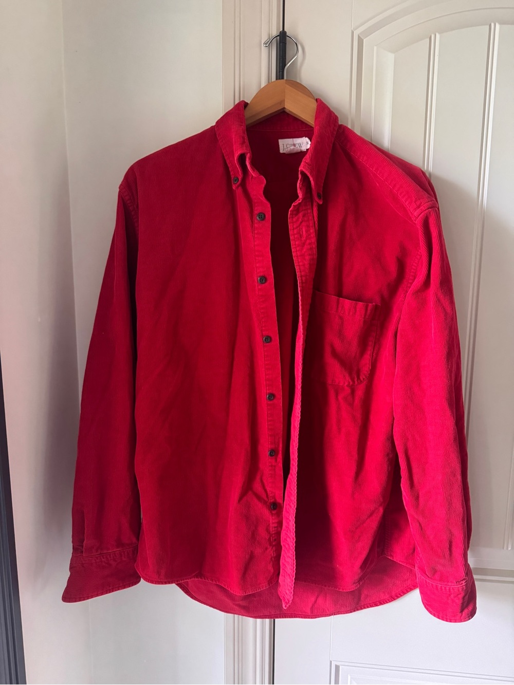 Vintage J. Crew Men's Bright Red Corduroy Button-Down Shirt